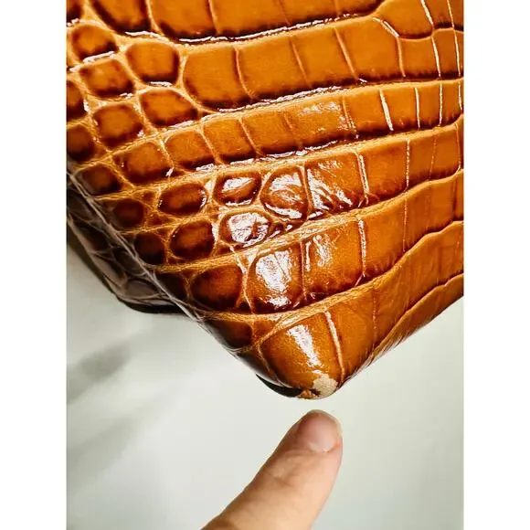 MANSUR GAVRIEL Brown Crocodile Embossed Drawstring Mini Bucket Bag Purse - Picture 9 of 14